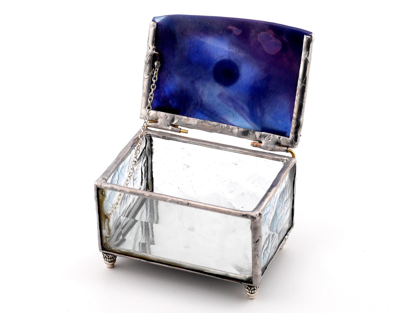 Stained Glass AA Sobriety Keepsake Coin Box Streaky Blue Pink with Clear Beveled Glass (Copy)