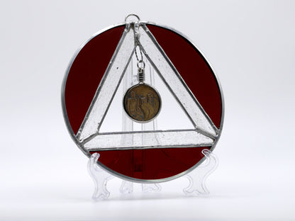 AA Symbol Stained Glass Chip Holder Deep Red 6in diameter