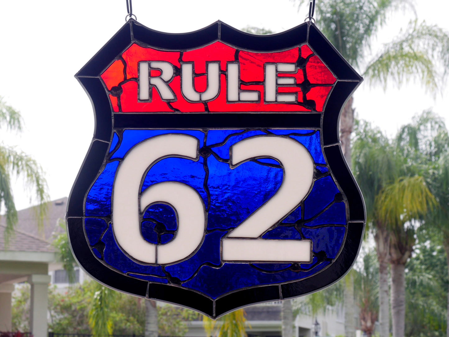 AA Rule 62 Stained Glass Panel, Red, White and Blue Glass