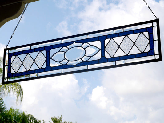 Victorian Style Stained Glass Transom in Blue