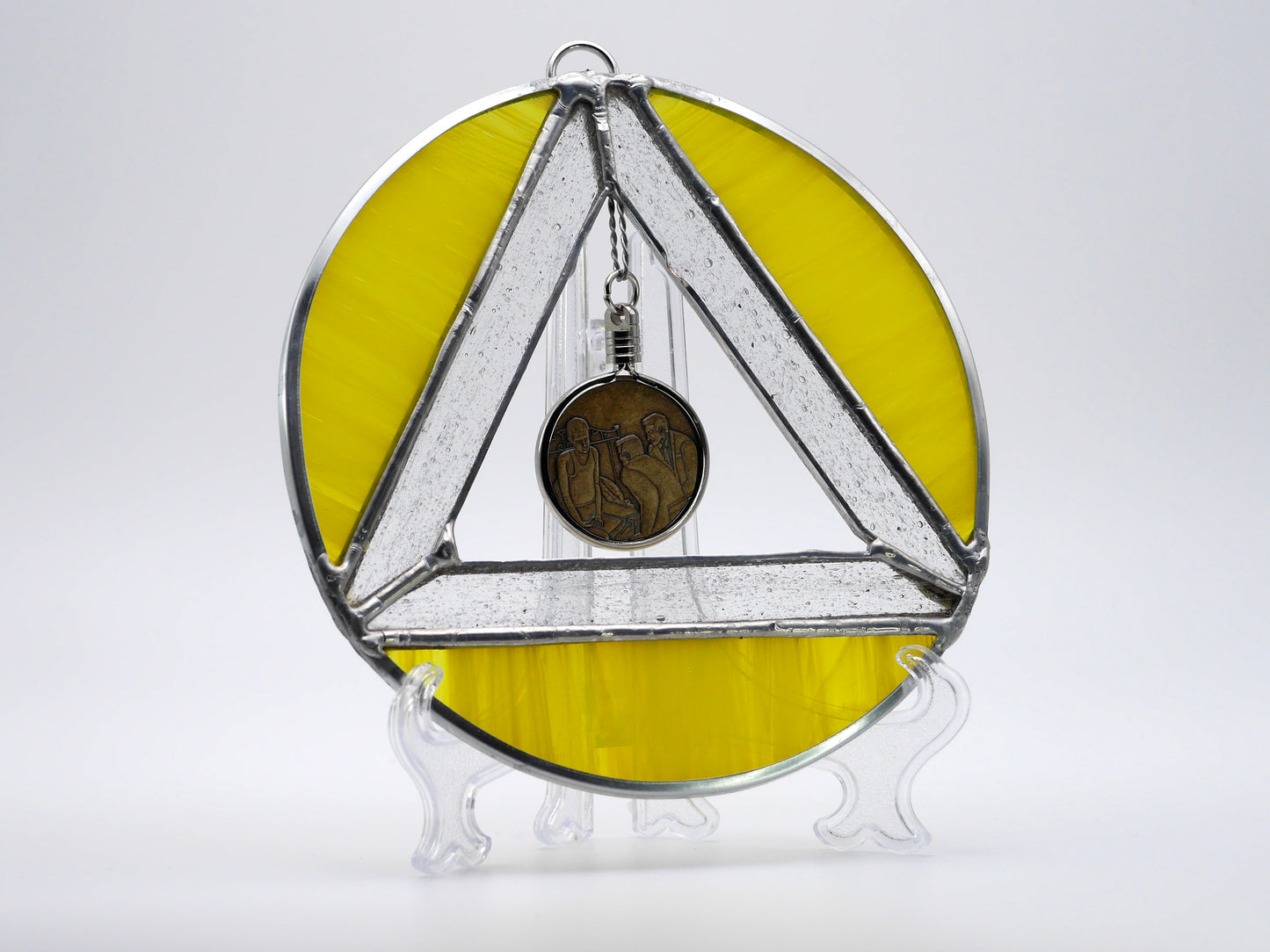 AA Symbol Stained Glass Chip Holder Yellow Streaky 6in diameter