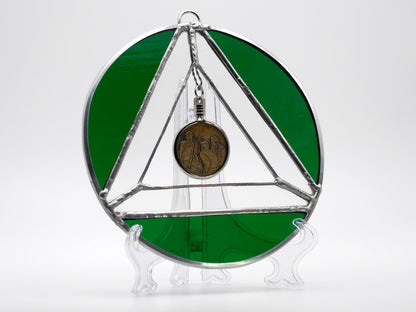 AA Symbol Stained Glass Chip Holder Green 6in diameter