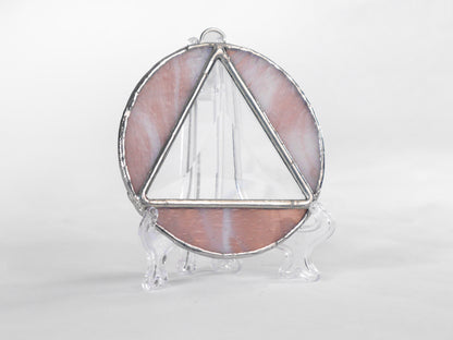 Stained Glass Alcoholic Anonymous Sun Catcher 3.5in Pink Cloud Glass