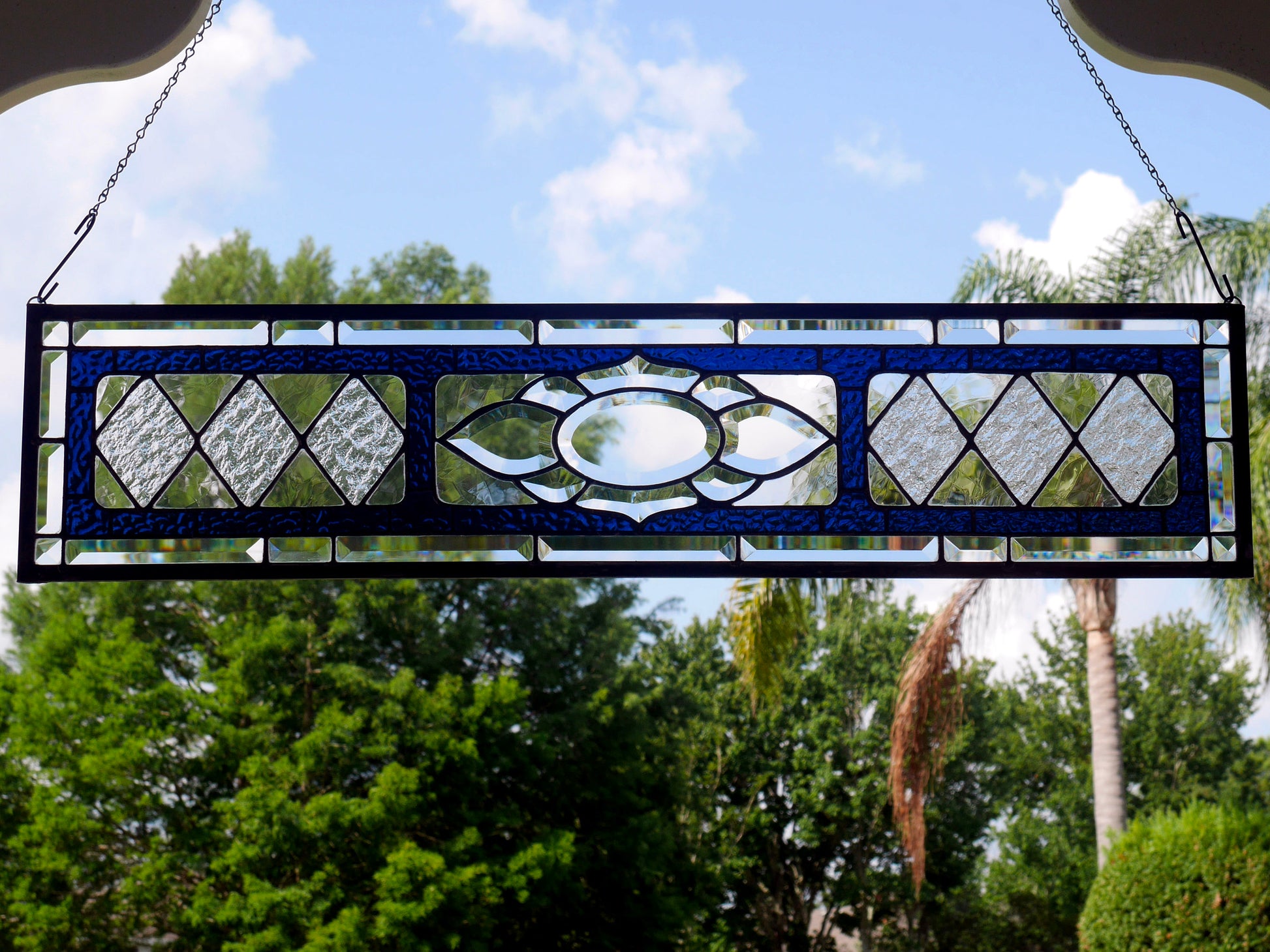 Victorian Style Stained Glass Transom in Blue