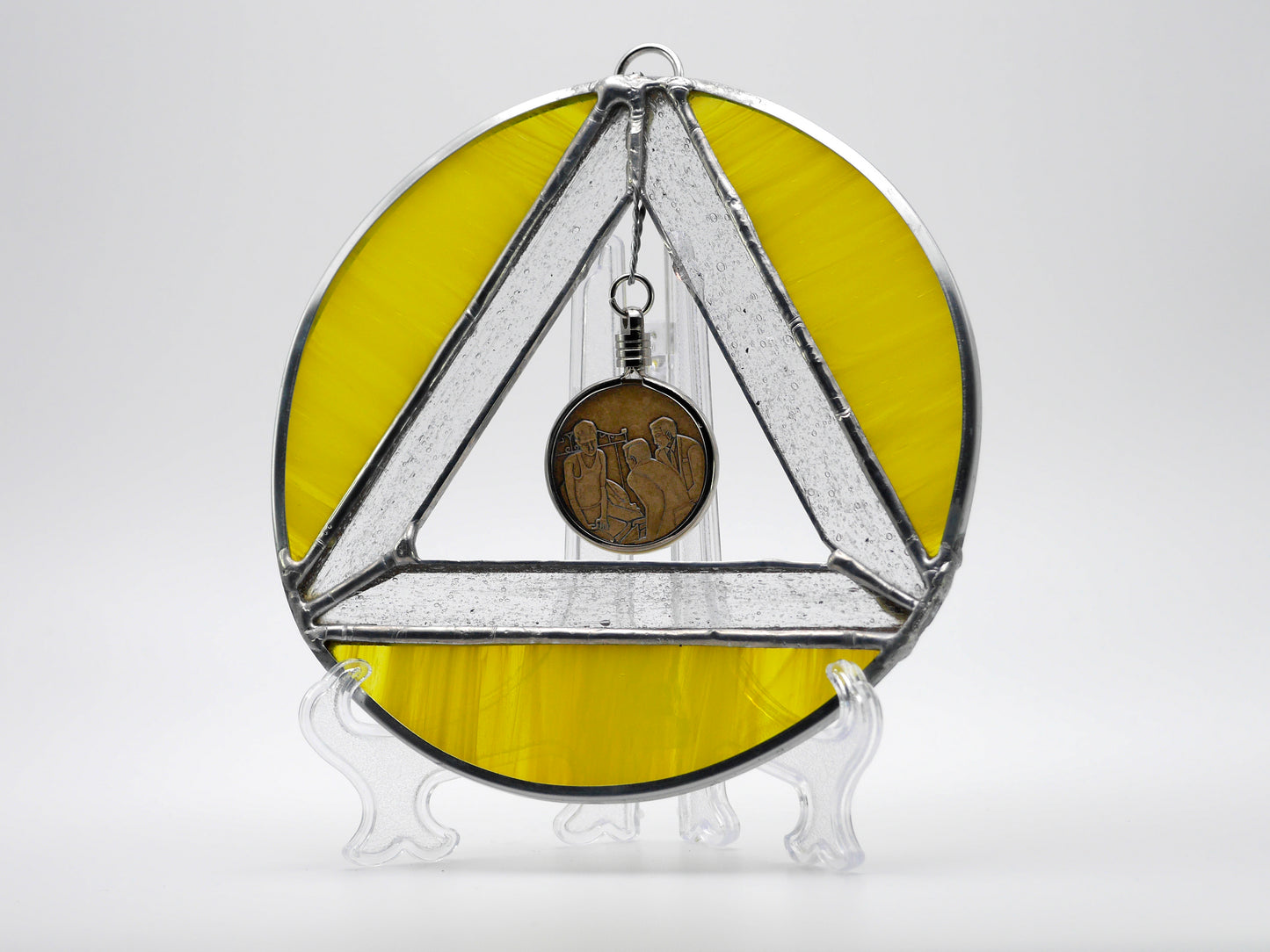 AA Symbol Stained Glass Chip Holder Yellow Streaky 6in diameter