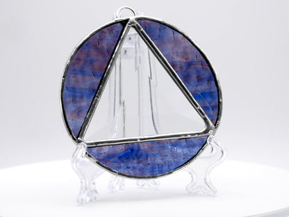 Stained Glass Alcoholic Anonymous Sun Catcher 3.5in Mystic Blue