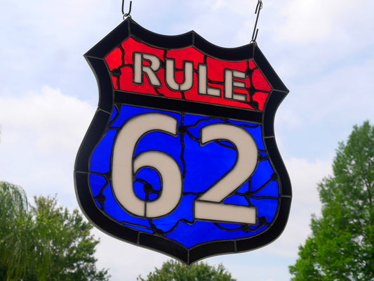 AA Rule 62 Stained Glass Panel, Red, White and Blue Glass