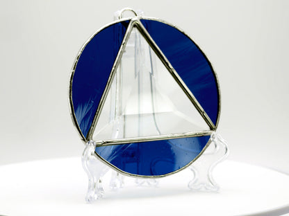 Stained Glass Alcoholic Anonymous Sun Catcher 3.5in Dark Blue Glass