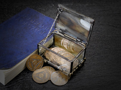 Stained Glass AA Sobriety Keepsake Coin Box Textured Brown and Clear Glass