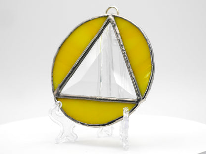 Stained Glass Alcoholic Anonymous Sun Catcher 3.5in Yellow