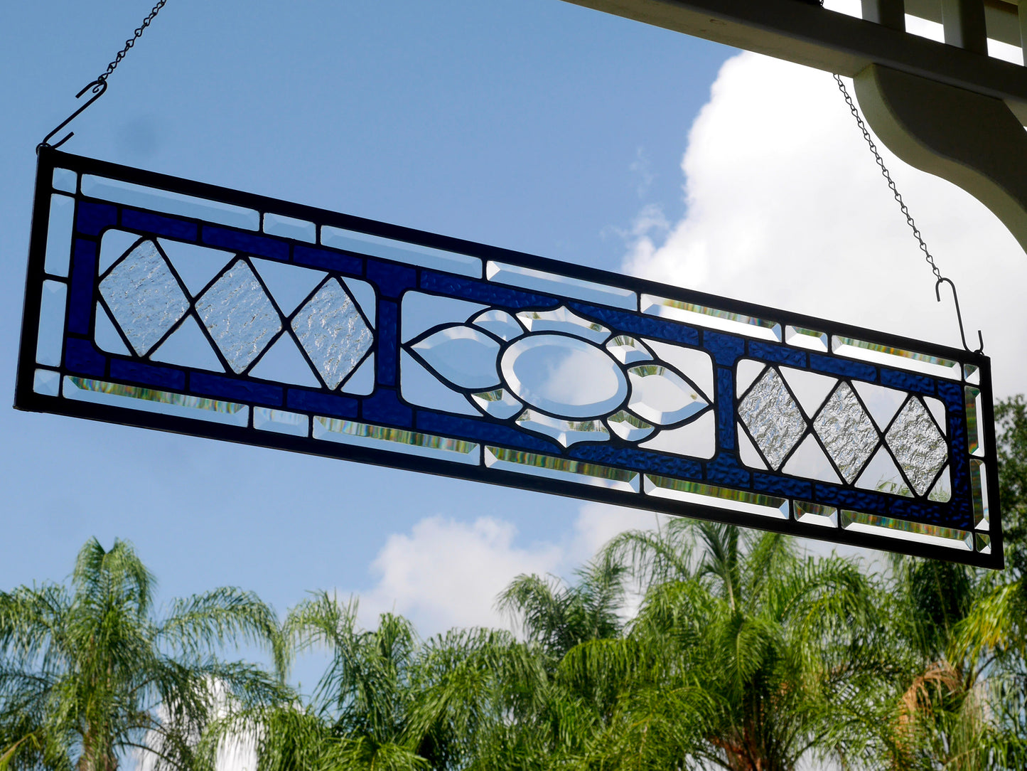 Victorian Style Stained Glass Transom in Blue