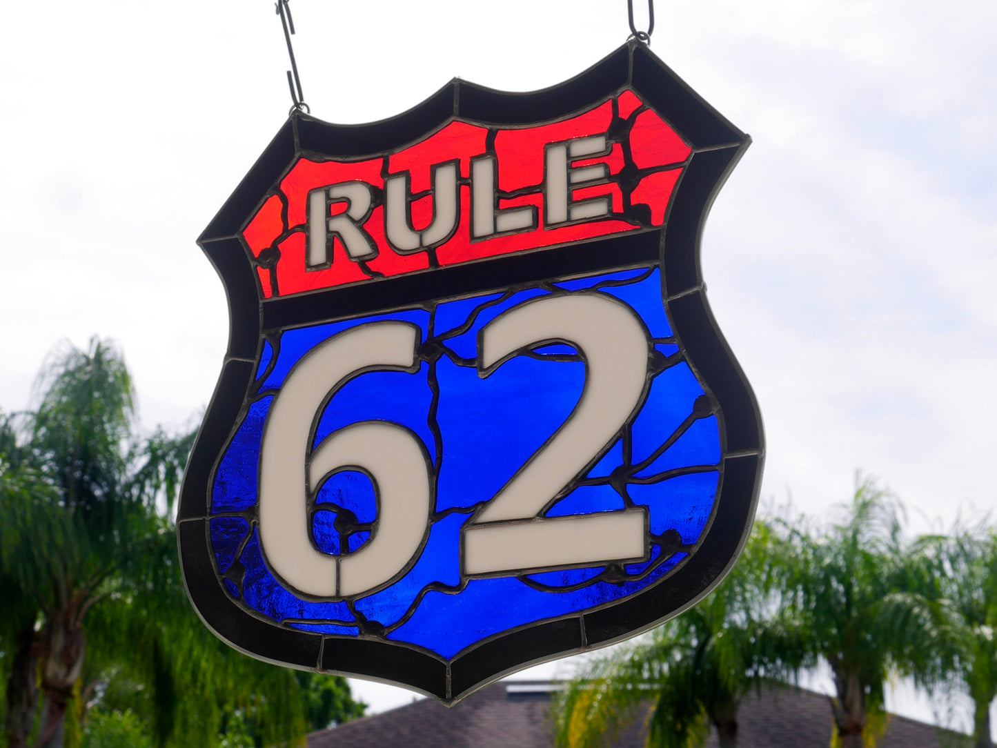 AA Rule 62 Stained Glass Panel, Red, White and Blue Glass