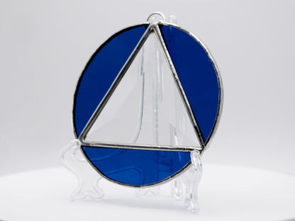 Stained Glass Alcoholic Anonymous Sun Catcher 3.5in Dark Blue Glass