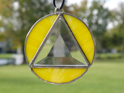 Stained Glass Alcoholic Anonymous Sun Catcher 3.5in Yellow