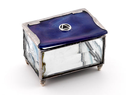 Stained Glass AA Sobriety Keepsake Coin Box Streaky Blue Pink with Clear Beveled Glass (Copy)