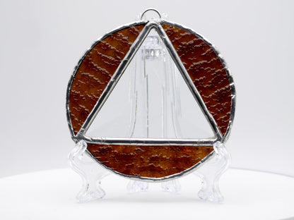 Stained Glass Alcoholic Anonymous Sun Catcher 3.5in Brown Ripple glass