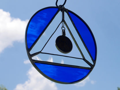 AA Symbol Stained Glass Chip Holder Cobalt Blue 6in diameter