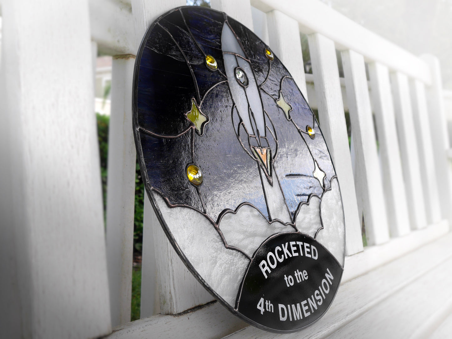 Rocketed to the 4th Dimension Stained Glass Panel, AA, Recovery Gift