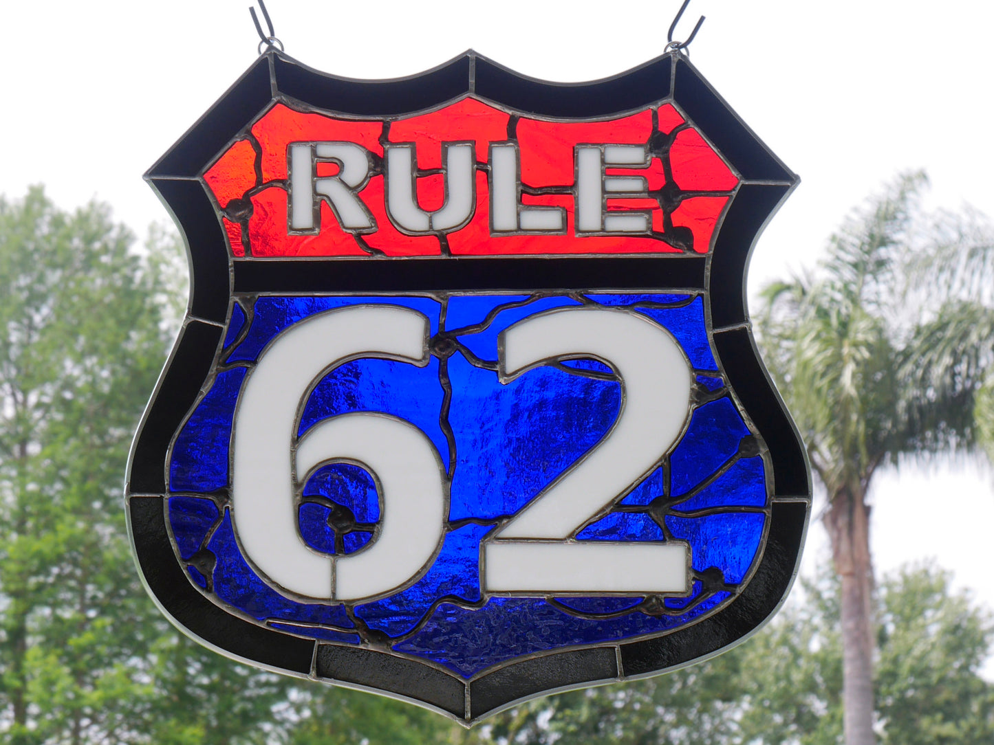 AA Rule 62 Stained Glass Panel, Red, White and Blue Glass