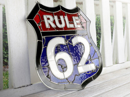 AA Rule 62 Stained Glass Panel, Red, White and Blue Glass