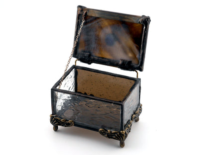 Stained Glass AA Sobriety Keepsake Coin Box Textured Brown and Clear Glass