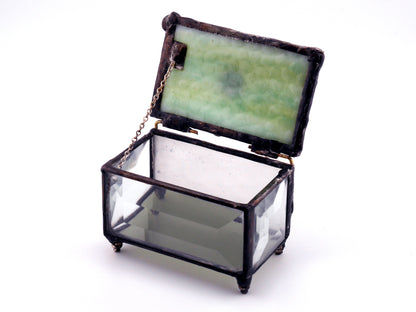 Sobriety Gift Stained Glass Keepsake Coin Box Streaky Mint Green top with Clear Beveled Glass