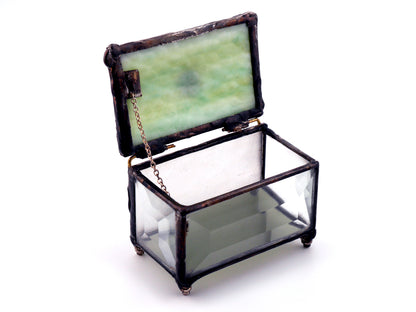 Sobriety Gift Stained Glass Keepsake Coin Box Streaky Mint Green top with Clear Beveled Glass