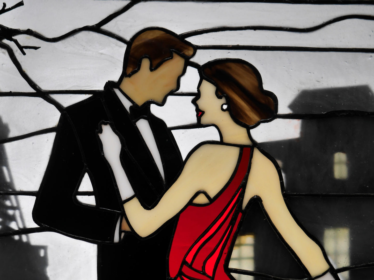 Waltzing in Paris, Romantic Stained Glass Panel, Home Decor, Ballroom Dancing