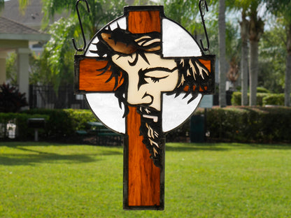 Stained Glass Cross, Jesus, Crucifix, Faith, 8x12in,