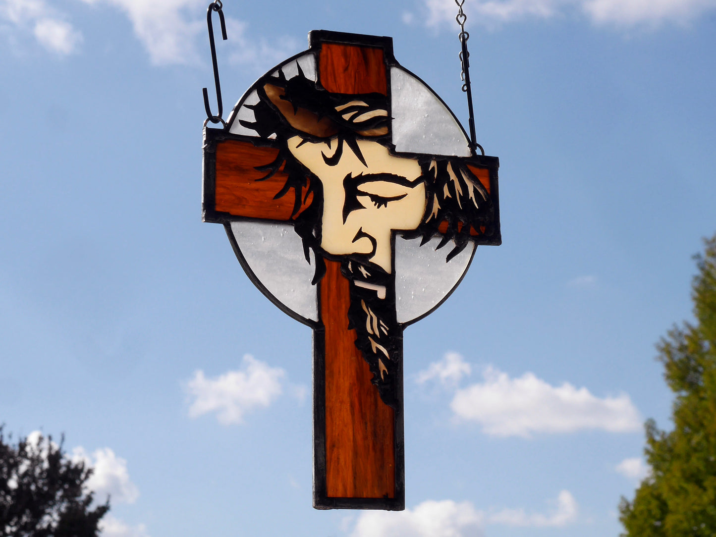 Stained Glass Cross, Jesus, Crucifix, Faith, 8x12in,