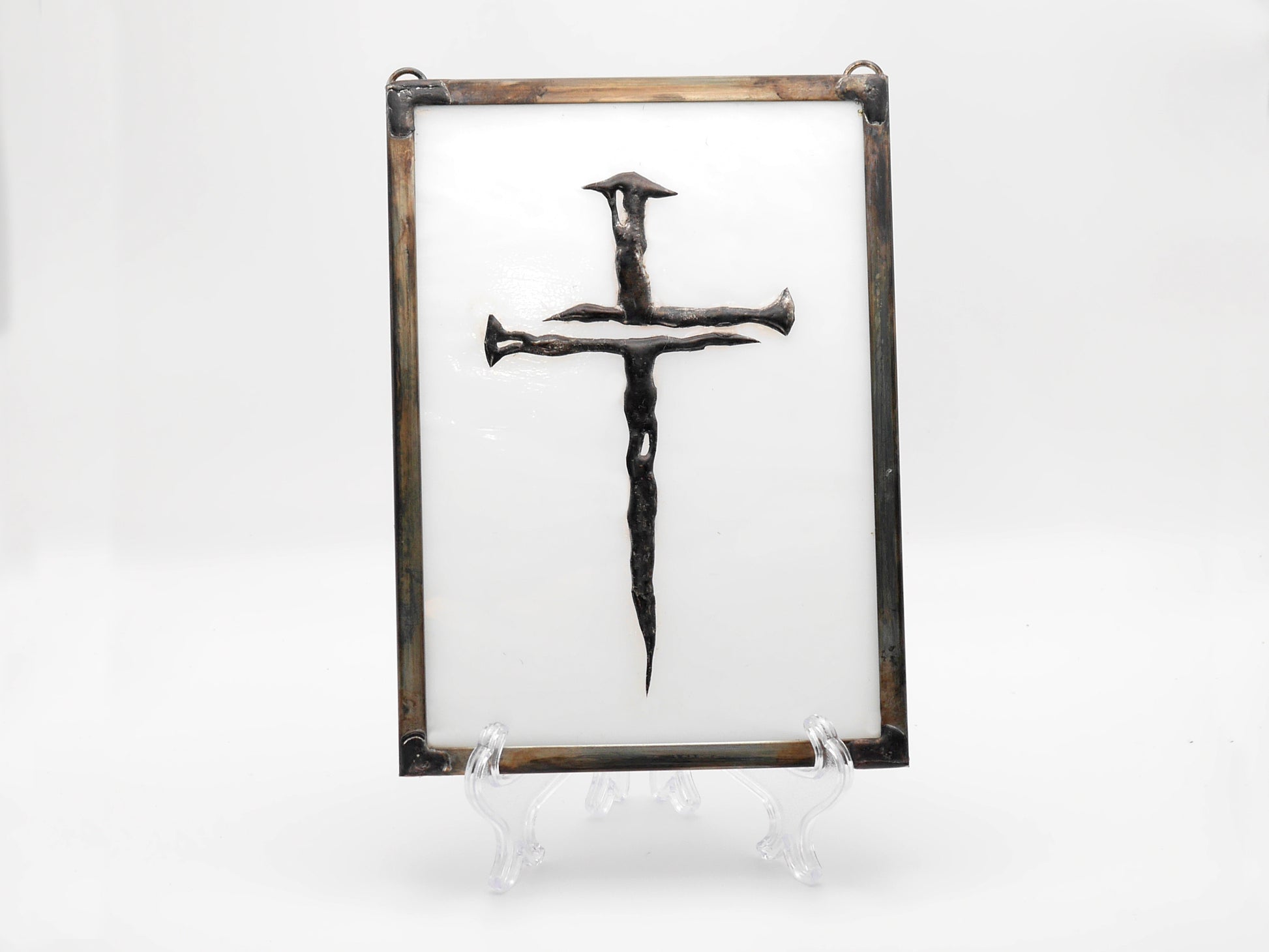 Cross of Nails Stained Glass Panel in wispy white