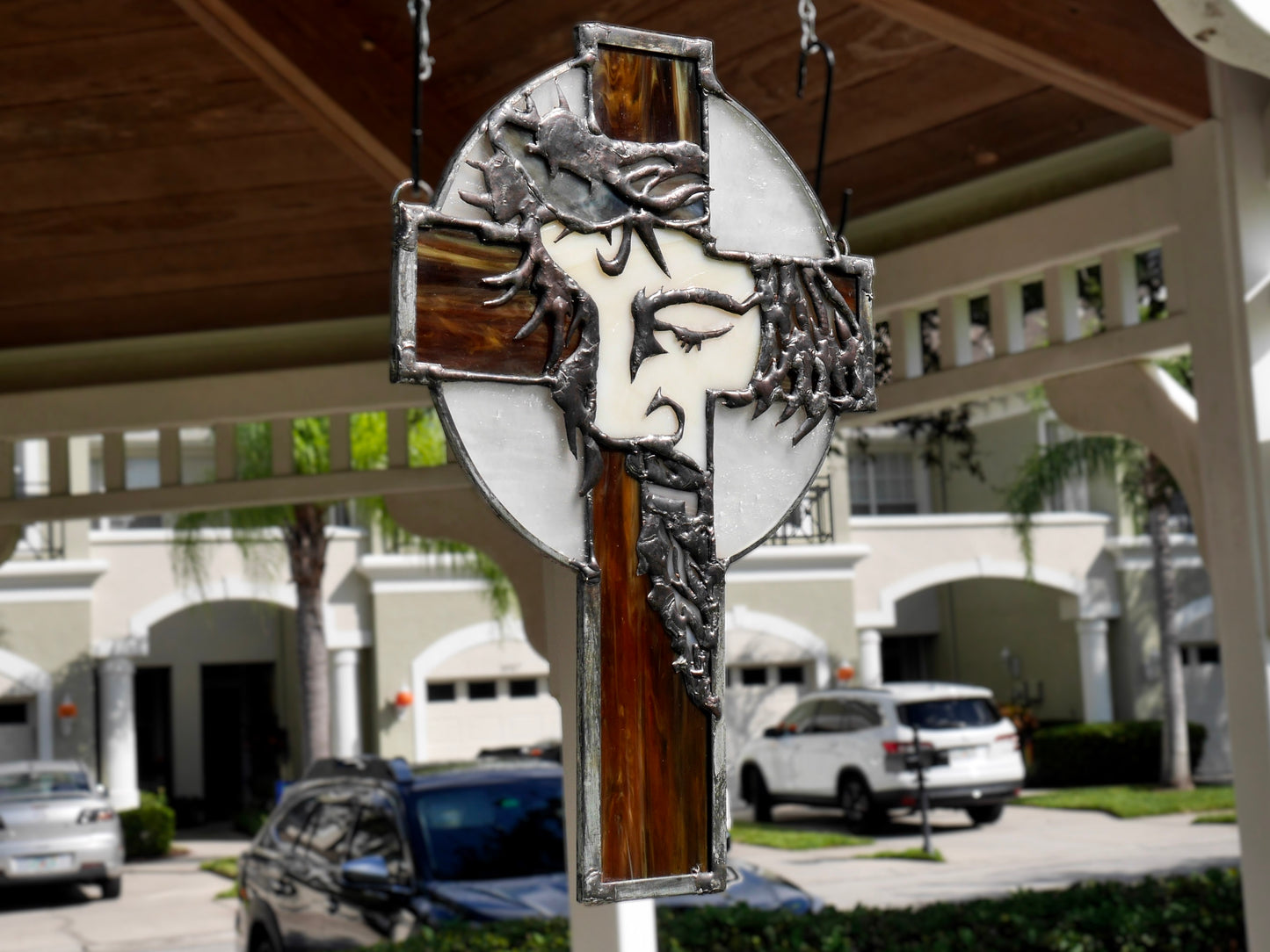 Stained Glass Cross, Jesus, Crucifix, Faith, 8x12in,