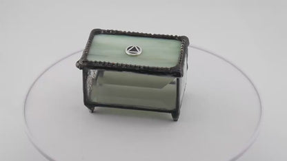 Sobriety Gift Stained Glass Keepsake Coin Box Streaky Mint Green top with Clear Beveled Glass