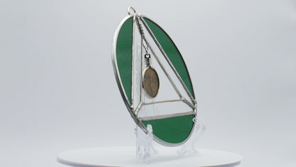 AA Symbol Stained Glass Chip Holder Green 6in diameter