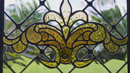 Victorian Style Flor de Lis Stained Glass Panel 13.5in x 13.5in