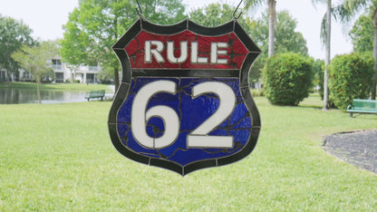 AA Rule 62 Stained Glass Panel, Red, White and Blue Glass