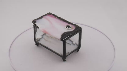 Stained Glass AA Sobriety Keepsake Coin Box Streaky Pink and White with Clear Beveled Glass