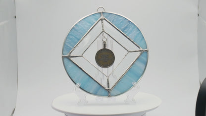 NA Symbol Stained Glass Chip Holder Streaky Blue 6.25in diameter