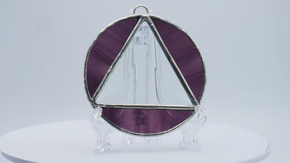 Stained Glass Alcoholic Anonymous Sun Catcher 3.5in Purple Wave