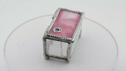 Sobriety Gift Stained Glass Keepsake Coin Box Streaky White and Pink top with Clear Beveled Glass