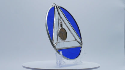 AA Symbol Stained Glass Chip Holder Cobalt Blue 6in diameter