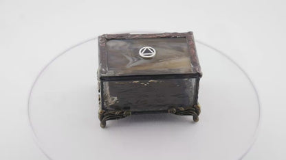 Stained Glass AA Sobriety Keepsake Coin Box Textured Brown and Clear Glass