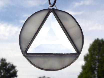 Stained Glass Alcoholic Anonymous Sun Catcher 3.5in Grey